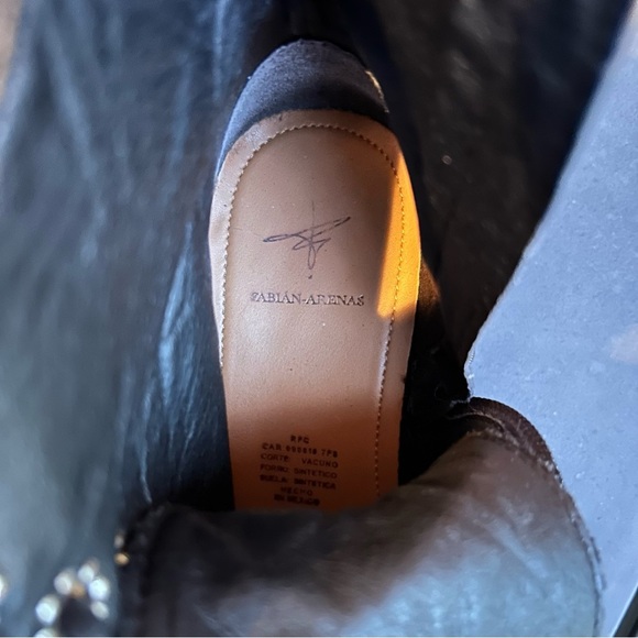 Fabian Arenas Black Leather Moto Boots Size 8 — Studded Buckle Combat Style - Picture 6 of 6